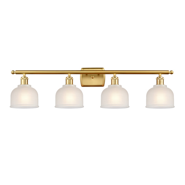 Dayton Bath Vanity Light shown in the Satin Gold finish with a White shade