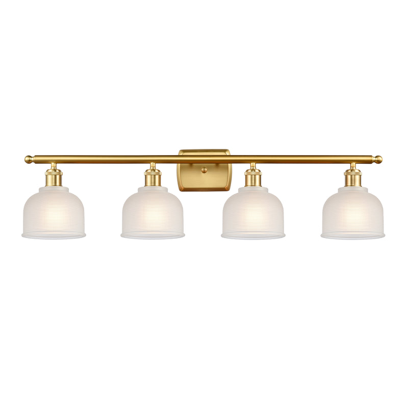 Dayton Bath Vanity Light shown in the Satin Gold finish with a White shade