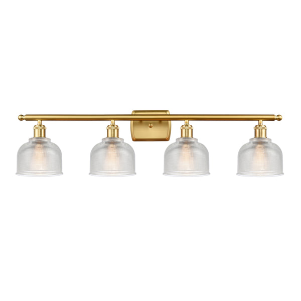 Dayton Bath Vanity Light shown in the Satin Gold finish with a Clear shade