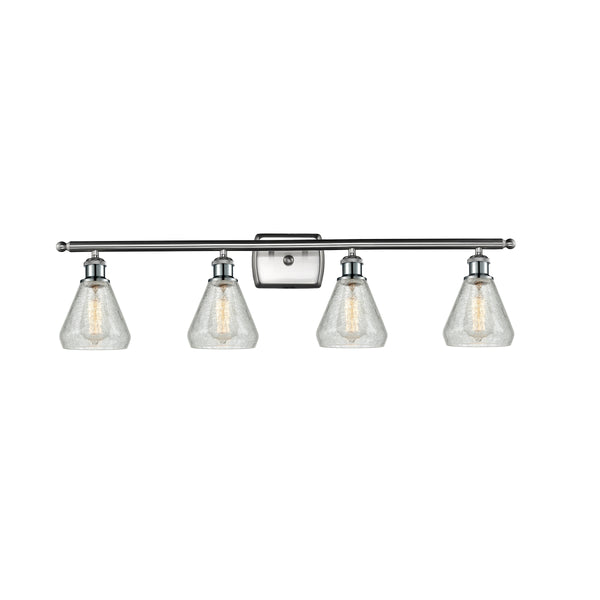Conesus Bath Vanity Light shown in the Brushed Satin Nickel finish with a Clear Crackle shade