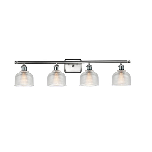 Dayton Bath Vanity Light shown in the Brushed Satin Nickel finish with a Clear shade