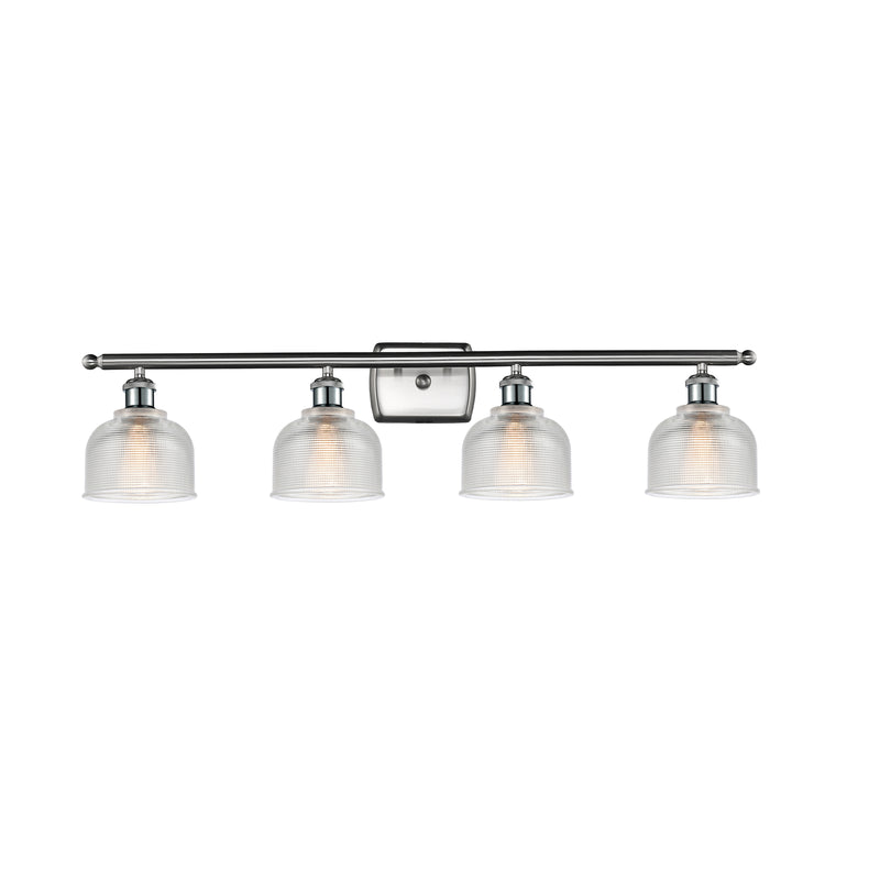 Dayton Bath Vanity Light shown in the Brushed Satin Nickel finish with a Clear shade
