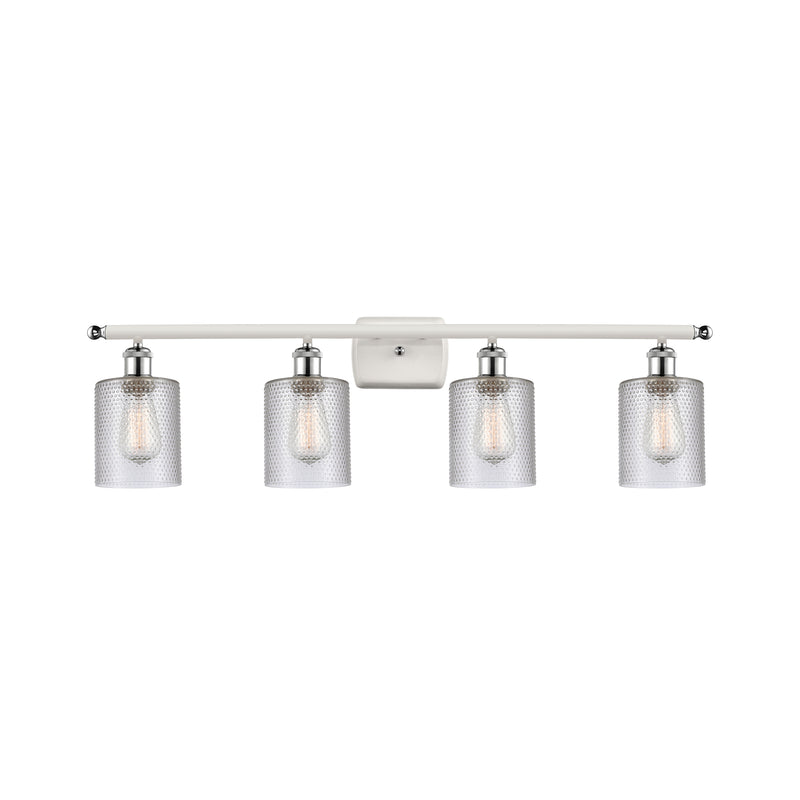 Cobbleskill Bath Vanity Light shown in the White and Polished Chrome finish with a Clear shade