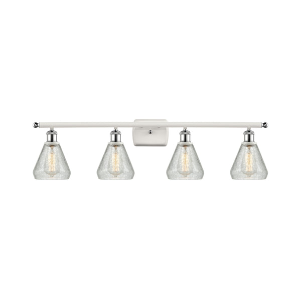 Conesus Bath Vanity Light shown in the White and Polished Chrome finish with a Clear Crackle shade