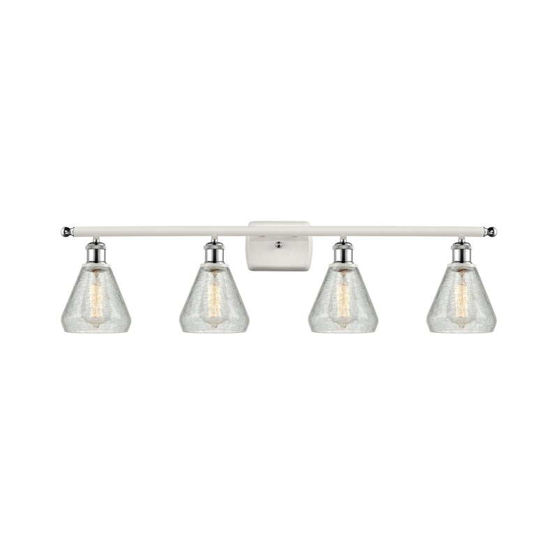 Conesus Bath Vanity Light shown in the White and Polished Chrome finish with a Clear Crackle shade