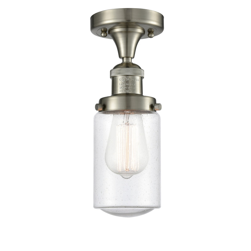 Dover Semi-Flush Mount shown in the Brushed Satin Nickel finish with a Seedy shade