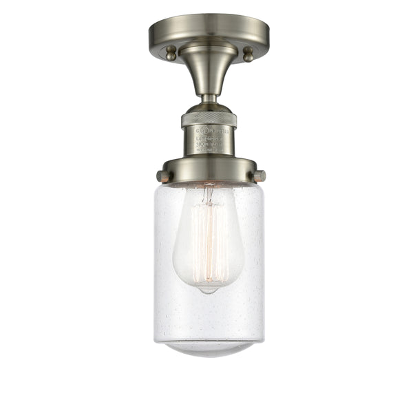 Dover Semi-Flush Mount shown in the Brushed Satin Nickel finish with a Seedy shade