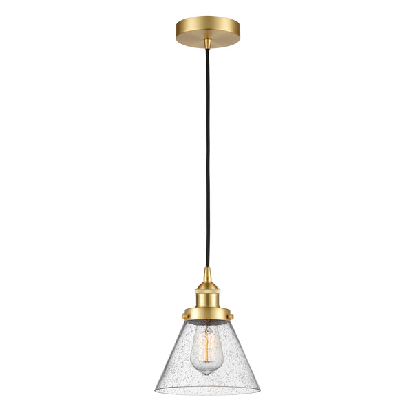 Cone Mini Pendant shown in the Satin Gold finish with a Seedy shade