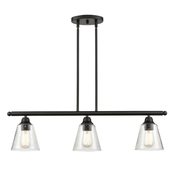 Island Light shown in the Matte Black finish with a Frosted shade