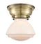 Olean Flush Mount shown in the Antique Brass finish with a Matte White shade