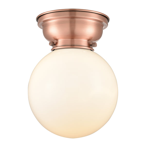 Beacon Flush Mount shown in the Antique Copper finish with a Matte White shade