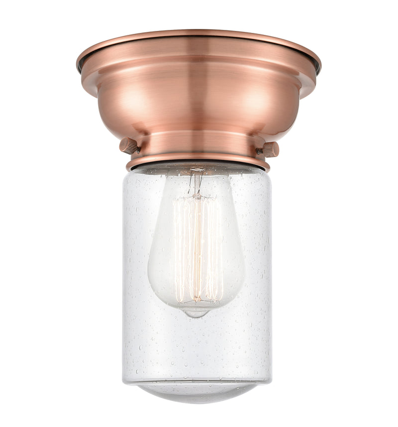 Dover Flush Mount shown in the Antique Copper finish with a Seedy shade