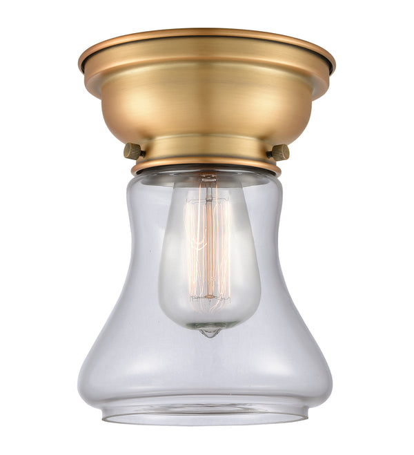 Bellmont Flush Mount shown in the Brushed Brass finish with a Clear shade