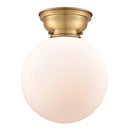 Beacon Flush Mount shown in the Brushed Brass finish with a Matte White shade