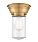 Dover Flush Mount shown in the Brushed Brass finish with a Seedy shade