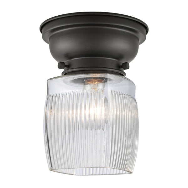 Colton Flush Mount shown in the Matte Black finish with a Clear Halophane shade