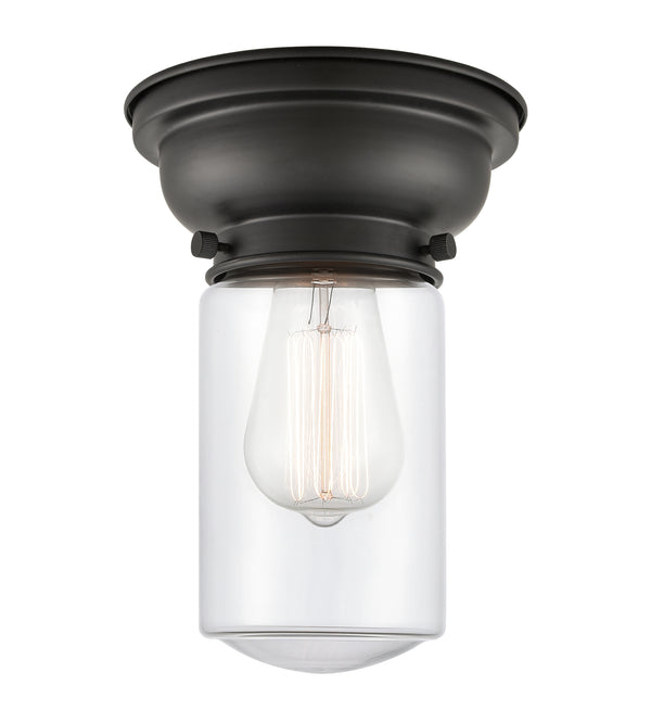 Dover Flush Mount shown in the Matte Black finish with a Clear shade