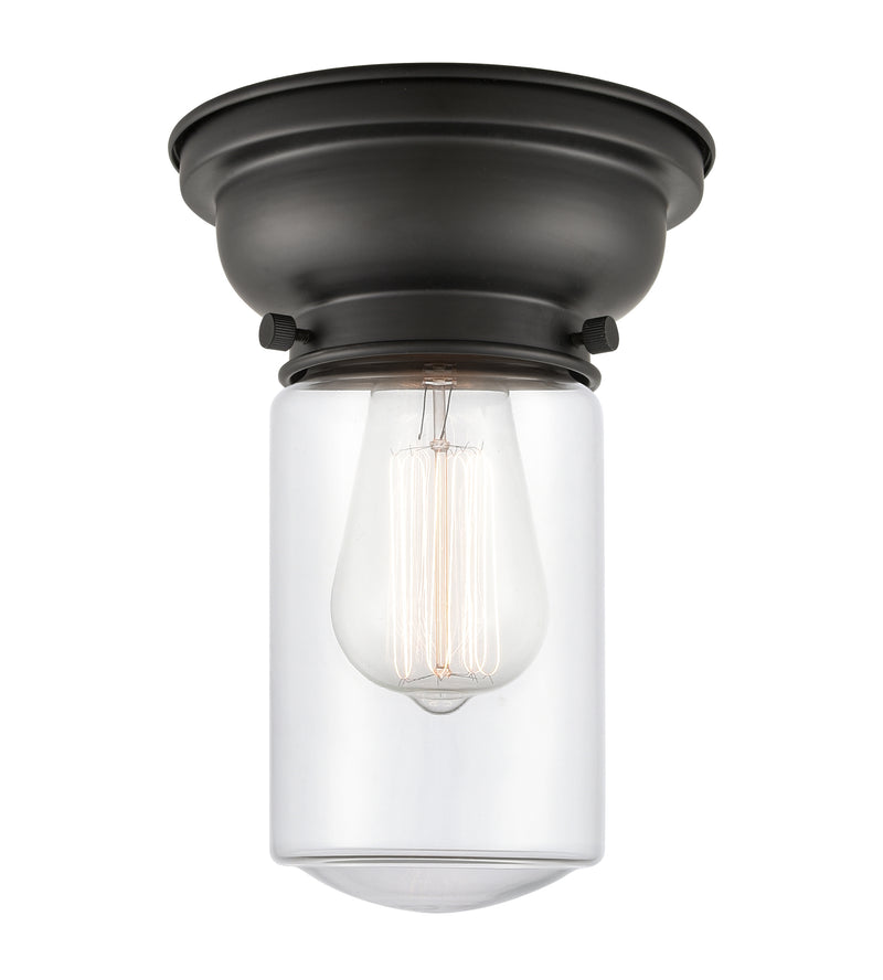 Dover Flush Mount shown in the Matte Black finish with a Clear shade