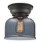 Bell Flush Mount shown in the Matte Black finish with a Plated Smoke shade