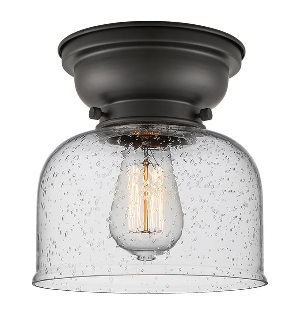 Bell Flush Mount shown in the Matte Black finish with a Seedy shade
