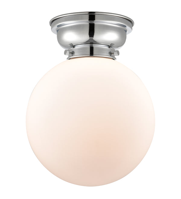 Beacon Flush Mount shown in the Polished Chrome finish with a Matte White shade