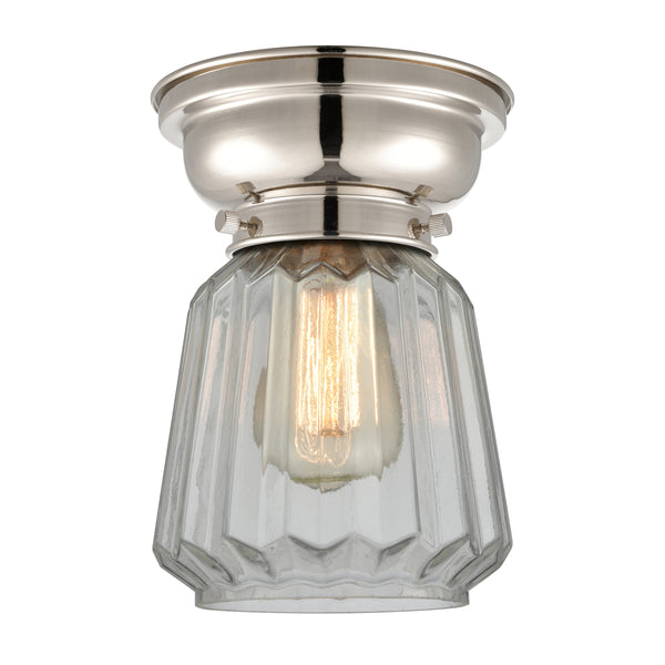 Chatham Flush Mount shown in the Polished Nickel finish with a Clear shade