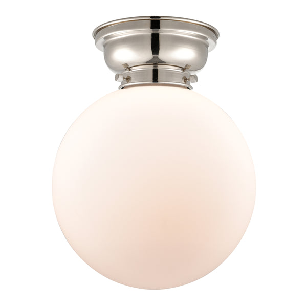 Beacon Flush Mount shown in the Polished Nickel finish with a Matte White shade