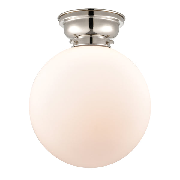 Beacon Flush Mount shown in the Polished Nickel finish with a Matte White shade