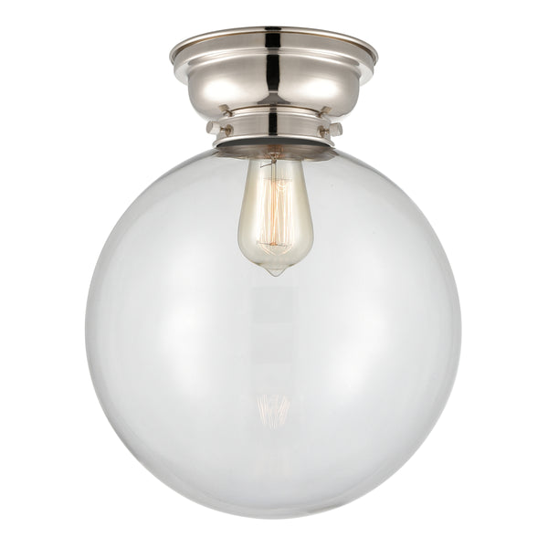Beacon Flush Mount shown in the Polished Nickel finish with a Clear shade