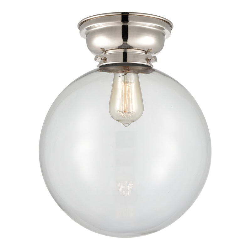 Beacon Flush Mount shown in the Polished Nickel finish with a Clear shade