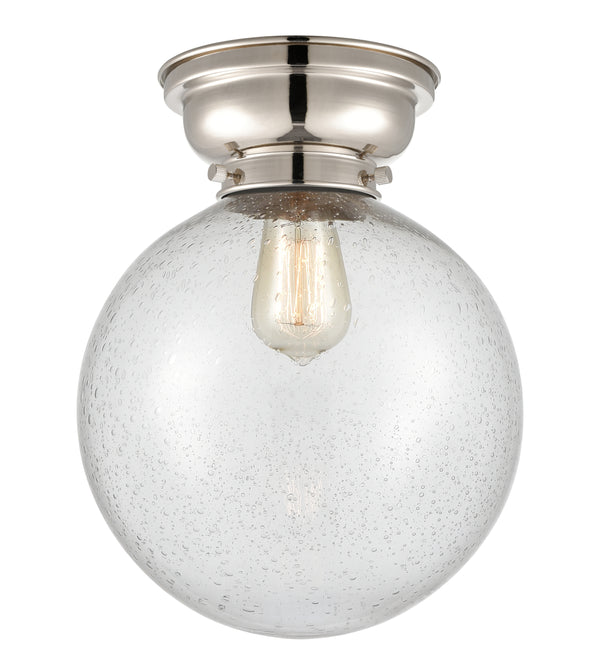 Beacon Flush Mount shown in the Polished Nickel finish with a Seedy shade