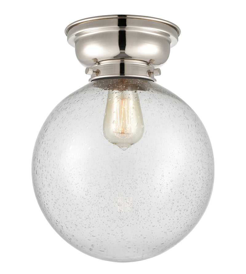 Beacon Flush Mount shown in the Polished Nickel finish with a Seedy shade