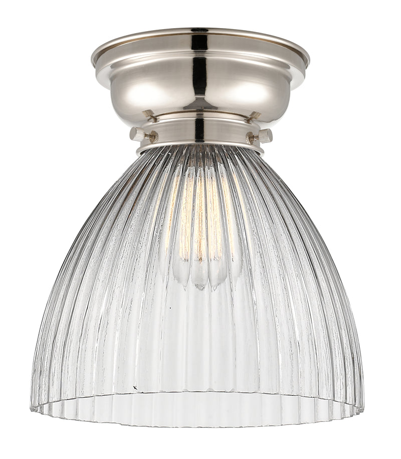 Seneca Falls Flush Mount shown in the Polished Nickel finish with a Clear Halophane shade