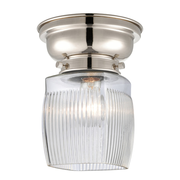 Colton Flush Mount shown in the Polished Nickel finish with a Clear Halophane shade
