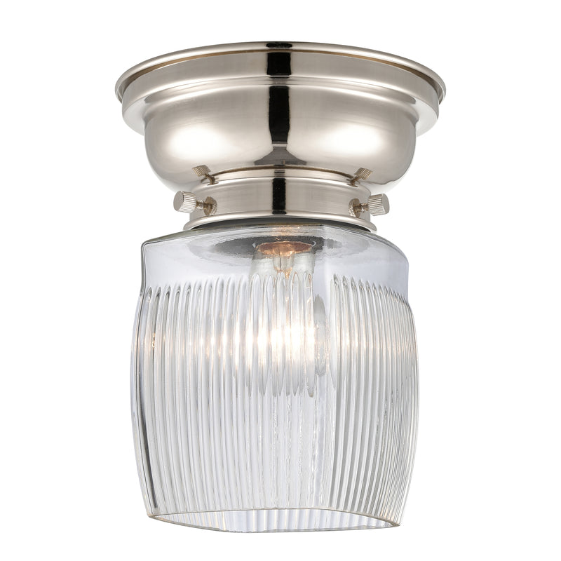 Colton Flush Mount shown in the Polished Nickel finish with a Clear Halophane shade