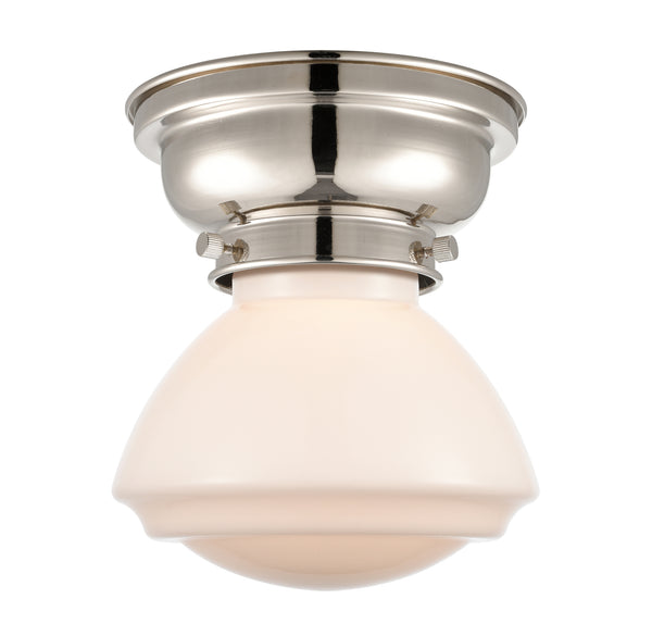 Olean Flush Mount shown in the Polished Nickel finish with a Matte White shade