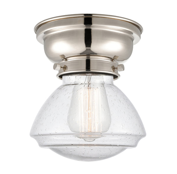 Olean Flush Mount shown in the Polished Nickel finish with a Seedy shade