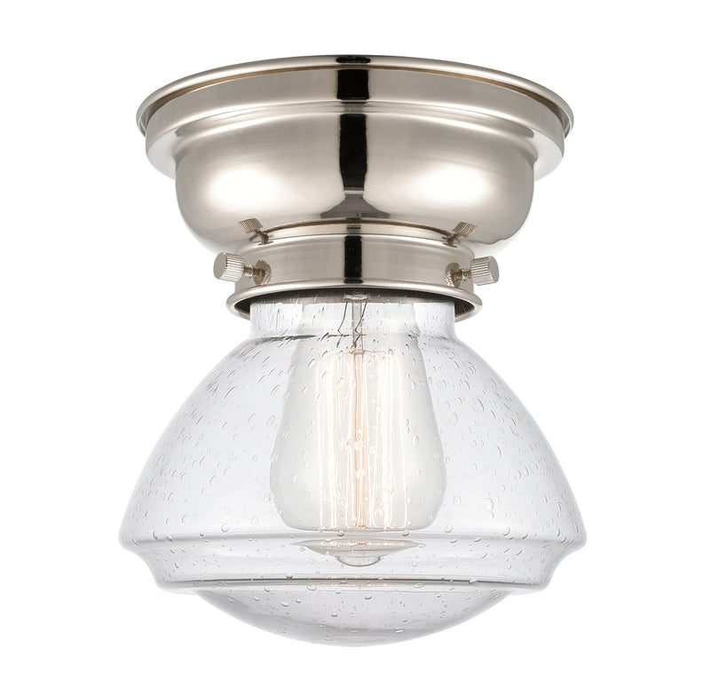 Olean Flush Mount shown in the Polished Nickel finish with a Seedy shade