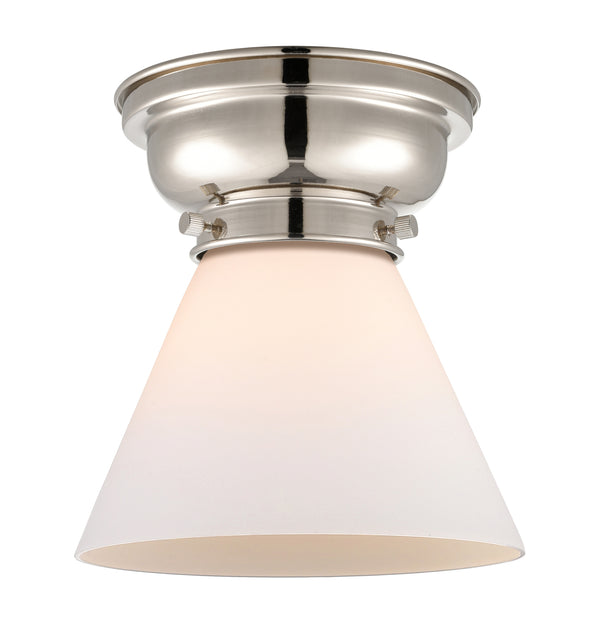 Cone Flush Mount shown in the Polished Nickel finish with a Matte White shade