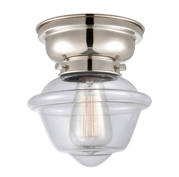 Oxford Flush Mount shown in the Polished Nickel finish with a Clear shade