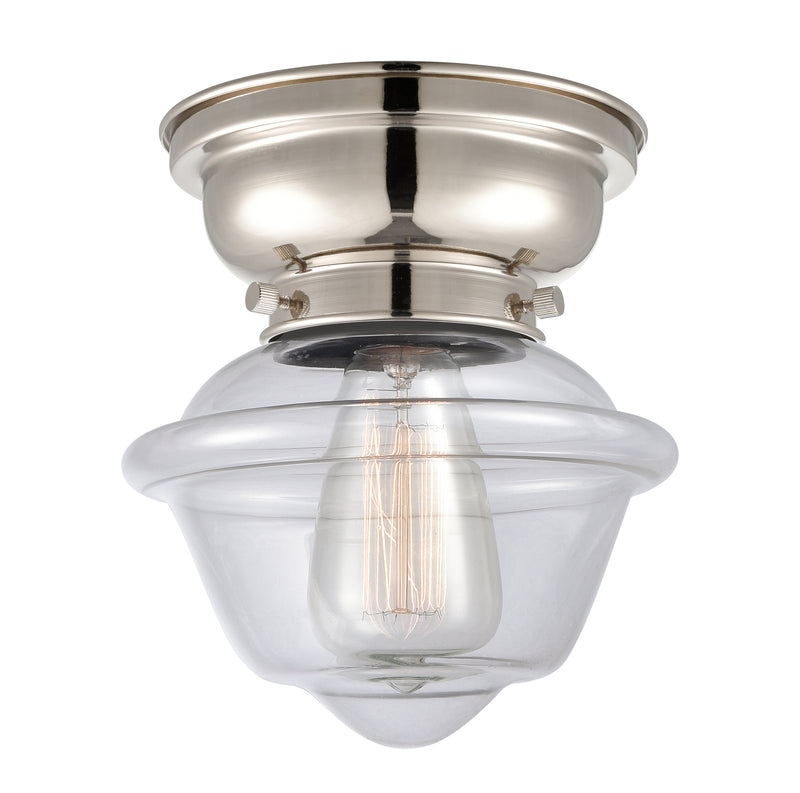 Oxford Flush Mount shown in the Polished Nickel finish with a Clear shade