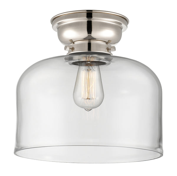 Bell Flush Mount shown in the Polished Nickel finish with a Clear shade