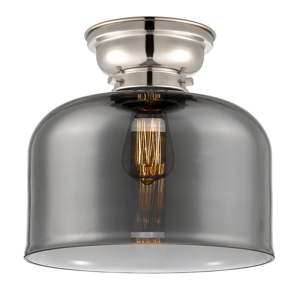 Bell Flush Mount shown in the Polished Nickel finish with a Plated Smoke shade