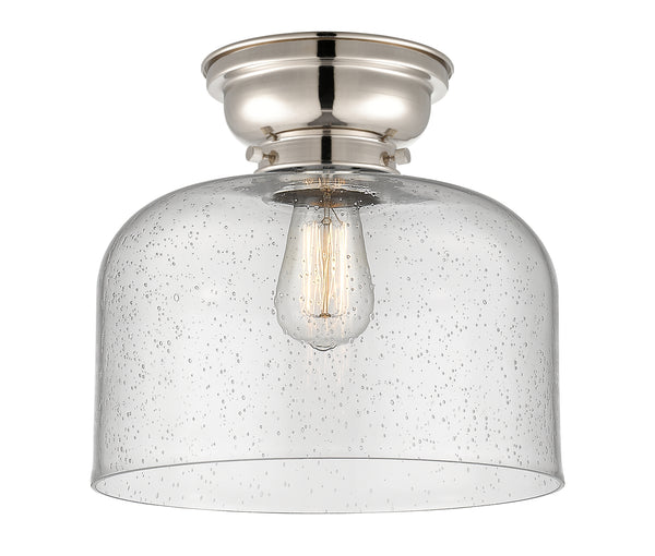 Bell Flush Mount shown in the Polished Nickel finish with a Seedy shade