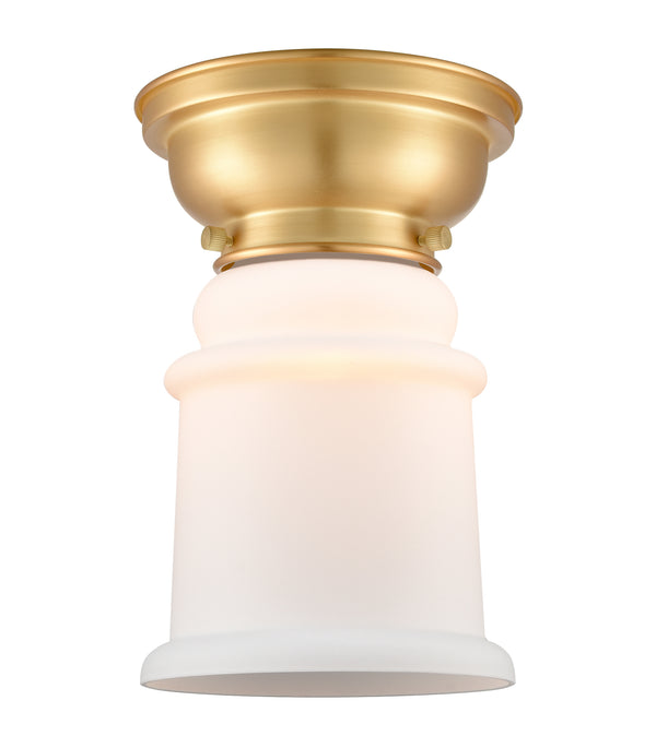 Canton Flush Mount shown in the Satin Gold finish with a Matte White shade