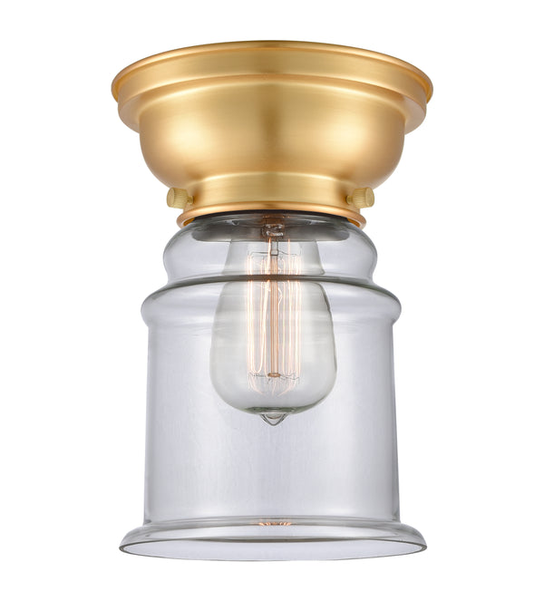 Canton Flush Mount shown in the Satin Gold finish with a Clear shade