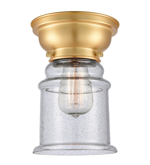 Canton Flush Mount shown in the Satin Gold finish with a Seedy shade