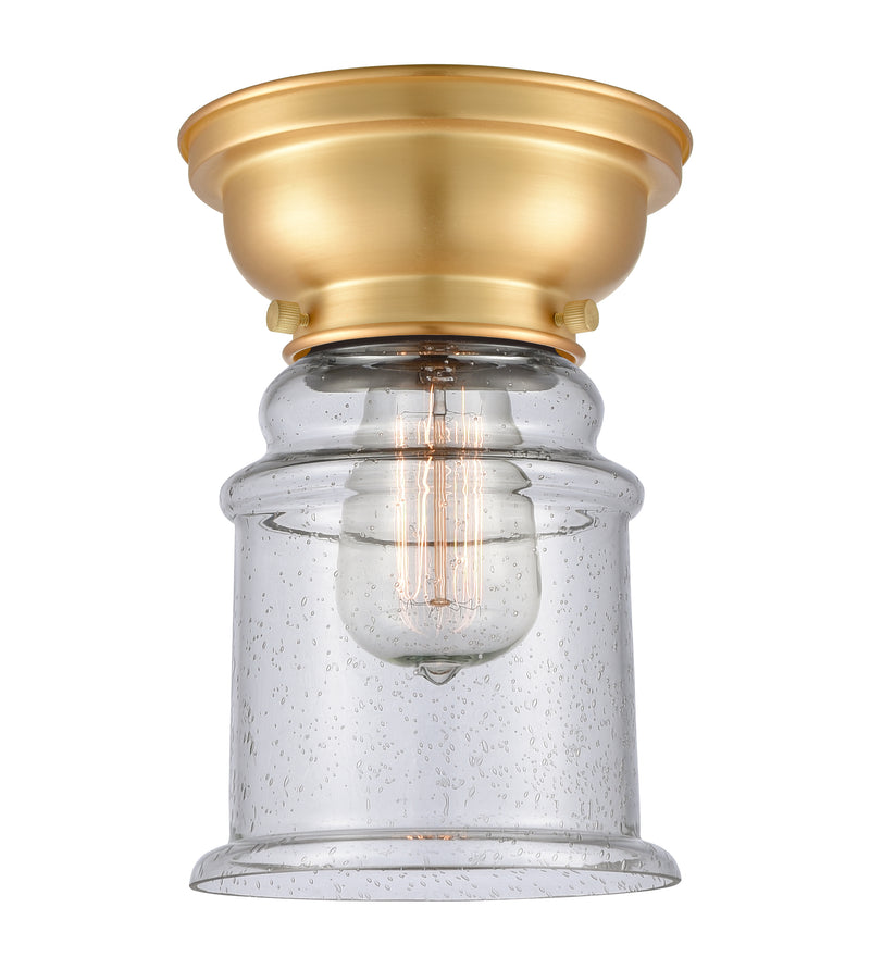 Canton Flush Mount shown in the Satin Gold finish with a Seedy shade