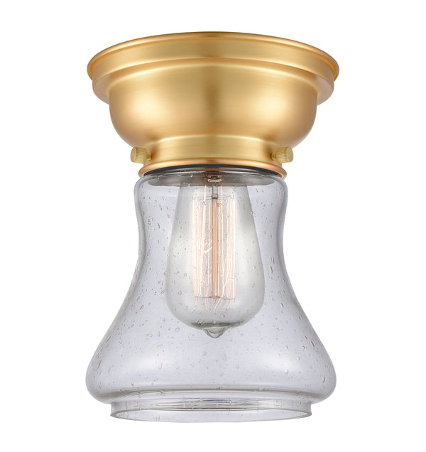 Bellmont Flush Mount shown in the Satin Gold finish with a Seedy shade