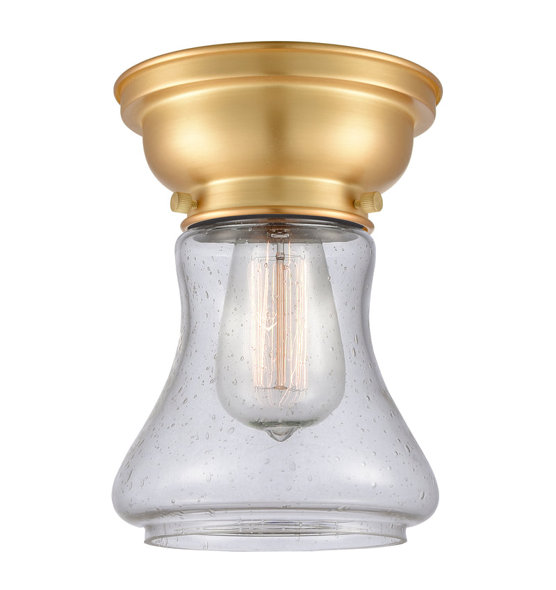Bellmont Flush Mount shown in the Satin Gold finish with a Seedy shade